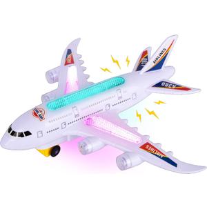 ArtCreativity Light-Up Airplane Toy with Bump & Go Action, Flashing LED Lights & Takeoff Sounds Kids Airplane Toy with Moving Wheels Fun Birthday Gift for Boys & Girls Ages 3-8