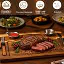 Honeydak 2 Set Acacia Wooden Steak Board Steak Plate Cutting Board with Fork, Knife and Sauce Cups 15.7 Inches Wood Serving Tray for Cheese Charcuterie Meat and Poultry, Birthday Wedding Gift