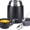MAXSO Soup Thermo for Hot & Cold Food for Adults Kids, 17 oz Vacuum Insulated Steel Lunch Container Bento Box with Spoon, Leakproof Thermal Food Jar for School Office Travel - Black