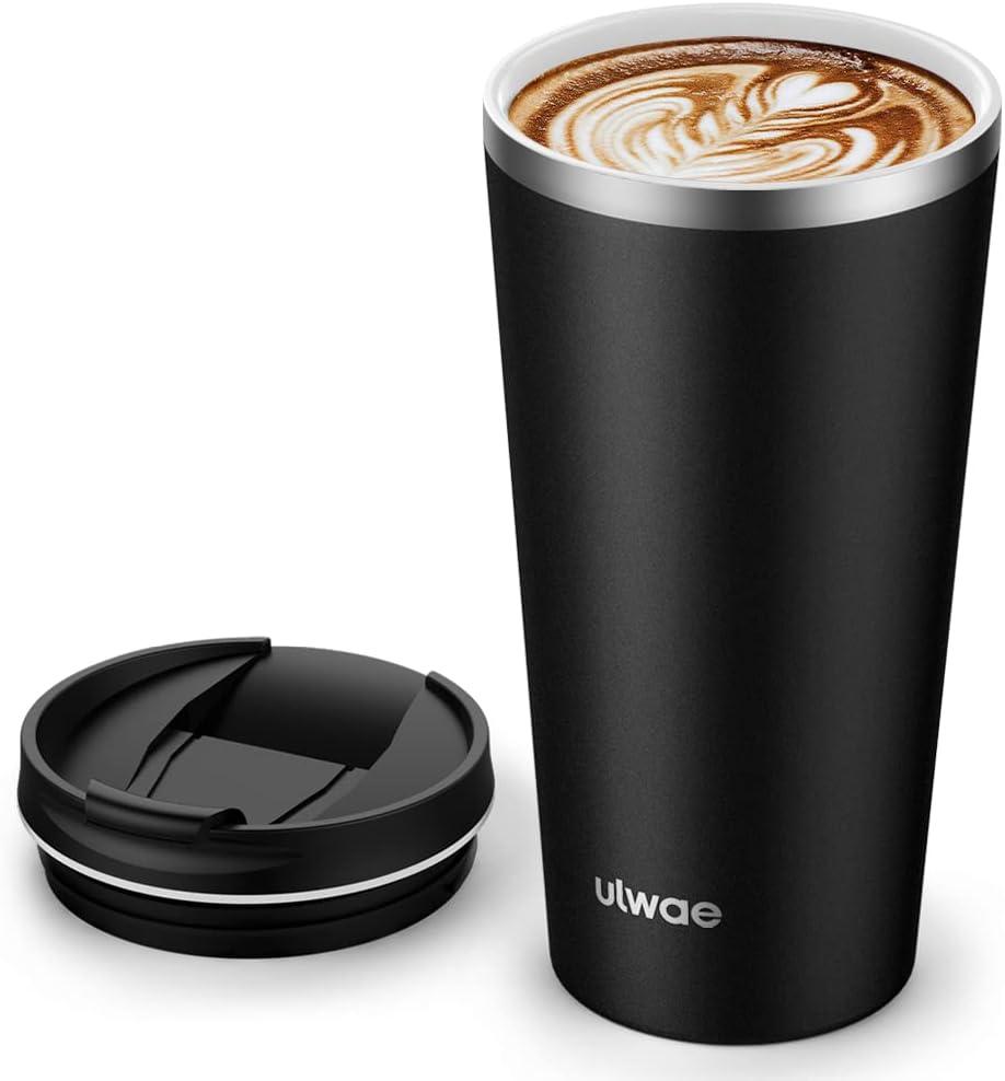Insulated Coffee Mug with Ceramic Coating, 18oz Travel Mug with Leak-proof Lid, Vacuum Double-wall Tumbler, Stainless Steel Thermal Cup for Tea, Hot Cocoa, Cold Beverage, Ice Drinks (Space Black)