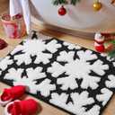 Luxury Black White Winter Snowflake Bathroom Mat, 17"x25" Extra Soft and Absorbent Microfiber Bath Rug, Non-Slip TPR Back, Plush Shaggy Bath Carpet for Floor