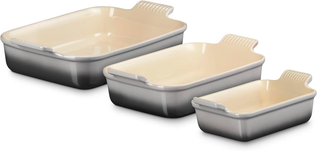 Le Creuset Stoneware Set Of 3 Heritage Rectangular Dishes, Oyster