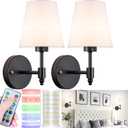 Battery Operated Wall Sconces Set Of Two, Wireless Battery Wall Light With 10000mAh RGB Rechargeable Magnetic Bulb, Rechargeable Wall Sconce With Remote Control For Bedroom, No Electrician Required (Black)