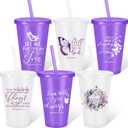 Havawish 12 Pcs Mother's Day Christian Gifts Bulk for Women Church Group 16 oz Butterfly Plastic Cups Religious Bible Tumbler with Lid and Straw Women Mom Teacher Coworker Church Gifts (Purple,White)