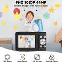 Digital Camera, 44MP Compact Camera, FHD 1080P Point and Shoot Digital Cameras with 16X Zoom, Face Detect, Smile Capture, Anti Shake, for Boys Girls Teens Gifts(Black)