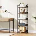 Hosfais 5 Tier Tall Bookshelf: Industrial Wood Book Shelf with Edge Protection Metal Narrow Bookshelf Bookcase Storage Organizer Display Rack for Living Room Home Office (Rustic Brown)