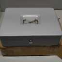 Flexzion Cash Box with Money Tray and Lock - Metal Cash Box for Small Businesses, 9-Compartment Silver Money Box with Removable Tray and Key, Portable Storage for Checks and Coins