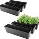 GREANER Rectangle Window Boxes, 6PCS 16x3.8 Inch Black Herb Planters with RemovableTray and Drainage Hole, Succulent Flowers Plastic Pot for Balcony, Office, Windowsill, Garden, Outdoor Decoration Use