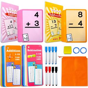 Addition and Subtraction Flash Cards- 102 Reusable Math Practice Cards with Addition, Subtraction, Educational Math Flashcards for Kids,Games for Kids Ages 3+ | Spark Skills & Fun Learning