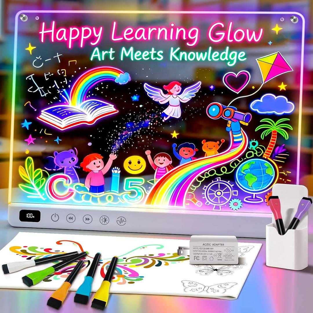 LED Drawing Board for Kids, Rechargeable 16" Light Up Writing Tablet with 8 Colors & 6 Light Modes, Magic Glow Board, Reusable Drawing Pad Gift for Boys and Girls