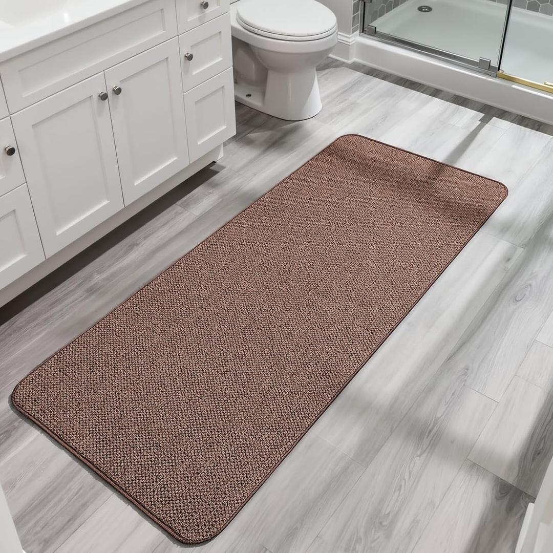 Bath Mat,Ultra Thin Bathroom Runner Rugs, Large Bath Mats for Bathroom, Quick Dry, Non-Slip, Machine Washable, Low Pile, Bath Rug, Shower Outside, Sink, Home Decor Accessories. Brown, 2'x5'24x60inch