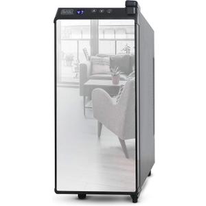 BLACK+DECKER Wine Fridge 12 Bottles, Thermoelectric Wine Cooler Refrigerator with Mirrored Front, Freestanding 12 Bottle Wine Fridge, BD60336