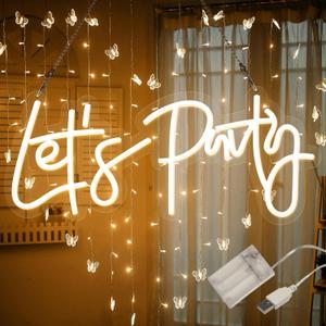 ATOLS Let's Party Neon Sign for Wall Decor, with Dimmer Switch,16x7Inch 12V Reusable Neon Light Sign for Bachelorette Party, Engagement Party, Birthday Party,Wedding,Warm White
