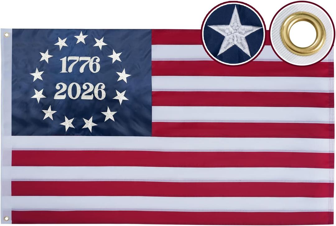 1776-2026 250th Anniversary USA Flag 2x3 ft, Embroidered American Betsy Ross Flags for Outside, Heavy Duty 13 Stars 250 Year 13 Colonies US Flag with 2 Brass Grommets