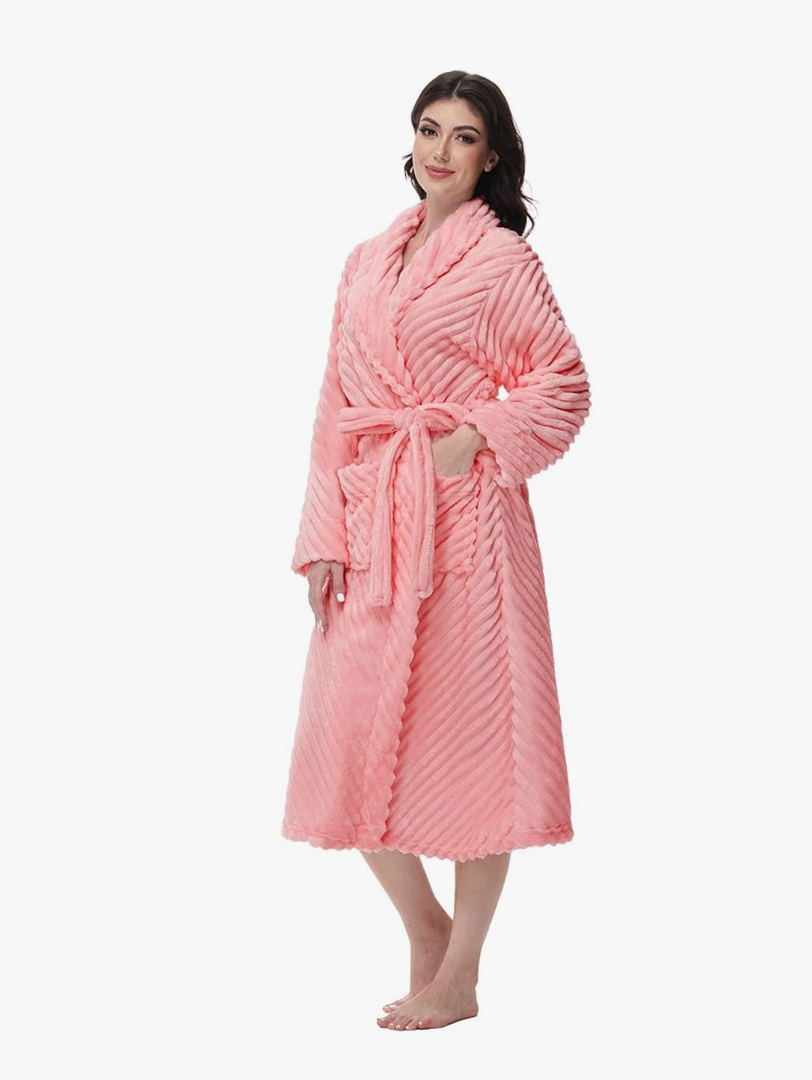 Yurhap Premium Robes for Women - Super Soft Cozy Fleece Womens Robe Plush Long Bathrobe size S-M, Coral