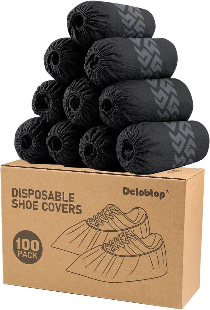 Black Recycable Shoe Covers Disposable - Recyclable Shoe Covers Disposable for Indoors, Fits Up To 11 US Men and 13 US Women Size,Recyclable Non-Woven Fabric - 100pcs L