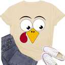 Thanksgiving Shirts for Women Happy Turkey Day T-Shirts Turkey Face Tee Tops (M)