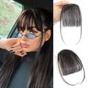 100% Human Hair Clip On Bangs - Wispy Brown & Black, Real Human Hair for Natural Hair