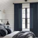 Pinch Pleated Navy Linen Curtains 84 Inches Long 2 Panels Set for Living Room Dining Pinch Pleat Back Tab Light Filtering Farmhouse Boho Retro Window Curtain Drapes 84 Inch Length Dark Blue Indigo
