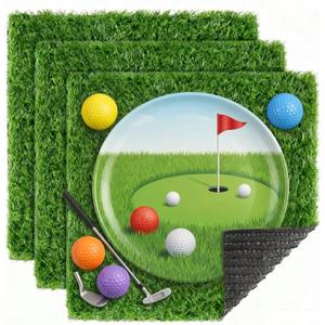XLX TURF 3 Pack Artificial Grass Mats for Golf Party Decorations - 12" x 12" Fake Grass Square Table Placemats for Baseball Hawaiian Birthday, Artificial Turf Tiles for DIY Crafts