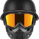 Motorcycle Half Helmets with Face Shield, German Style Motorcycle Helmet for Adult Men Women, DOT Approved Retro Half Shell Helmet for Moped Cruiser Scooter