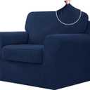 CHUN YI 3 Piece Chair Covers Armchair, Stretch Couch Cover with Separate Backrest and Cushion Covers, Anti-Slip Washable Living Room Furniture Protector for Dogs Pets (Small, Dark Blue)