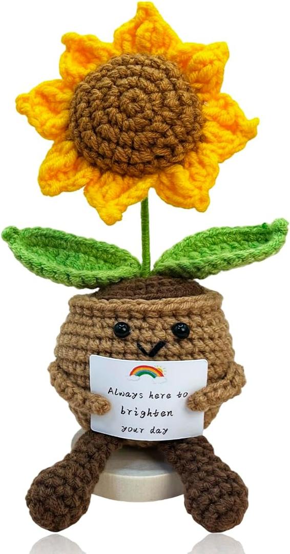 Sunflower Doll Crochet with Card - Positive Appreciation Present for Teachers, Graduation, Mom, Inspirational Gift for Students, Kids,Women,Men, Coworker, Friend,Sister,Christmas, Birthday