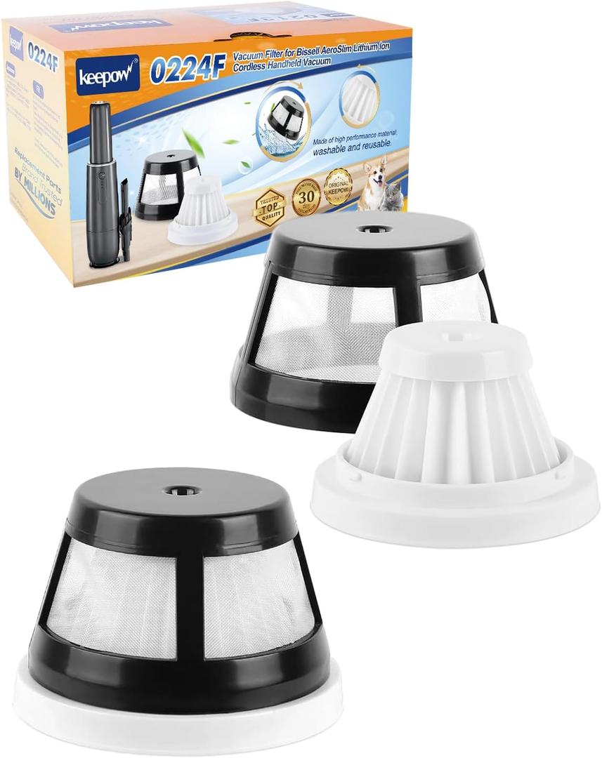 KEEPOW Replacement Vacuum Filter Compatible with BISSELL AeroSlim Cordless Handheld Vacuum 29869, 29861, 29867, 29868, 2986, Part# 1624405, 2 Pack