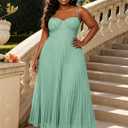Womens Pleated A-Line Ruched Sleeveless Prom Dress Adjustable Spaghetti Strap Backless Party Gown Dress (Green) L
