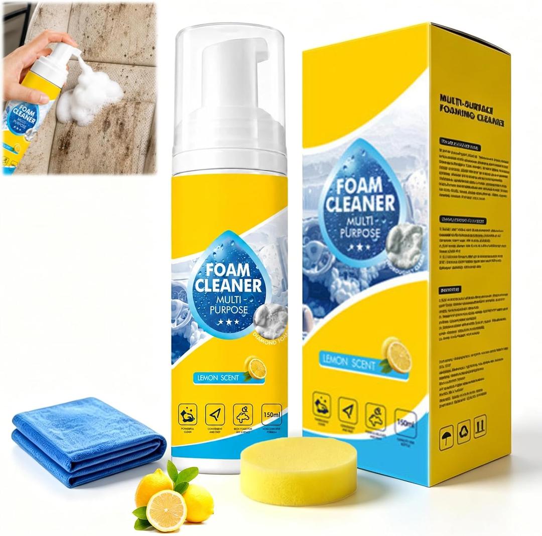 2 x 4-in-1 Multi-Enzyme Foam Cleaner,All-Purpose Deep Cleaning Spray for Car Interior,Kitchen Grease,Bathroom Tiles &Sofa Upholstery–No Rinse Foam Cleaner for Leather, Fabric,Vinyl & Plastic(1Pack)