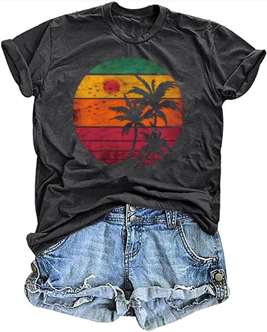 Women's Vintage Floral T Shirt Boho Wildflower Graphic Loose Tees Short Sleeve Casual Tops L