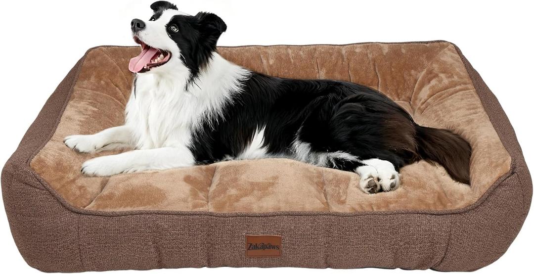 Orthopedic Dog Bed for Large Dogs - Extra Thick Supportive Dog Couch Bed, Pet Beds Sofa with Waterproof Washable Cover & Non-Slip Bottom, Brown, 38x28 Inch