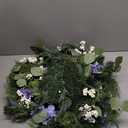 24 Inches Artificial Floral Wreath + 2 Extra Spray! Lavender, Purple Hydrangea, White Berries and Greenery! Blue and White Wreath