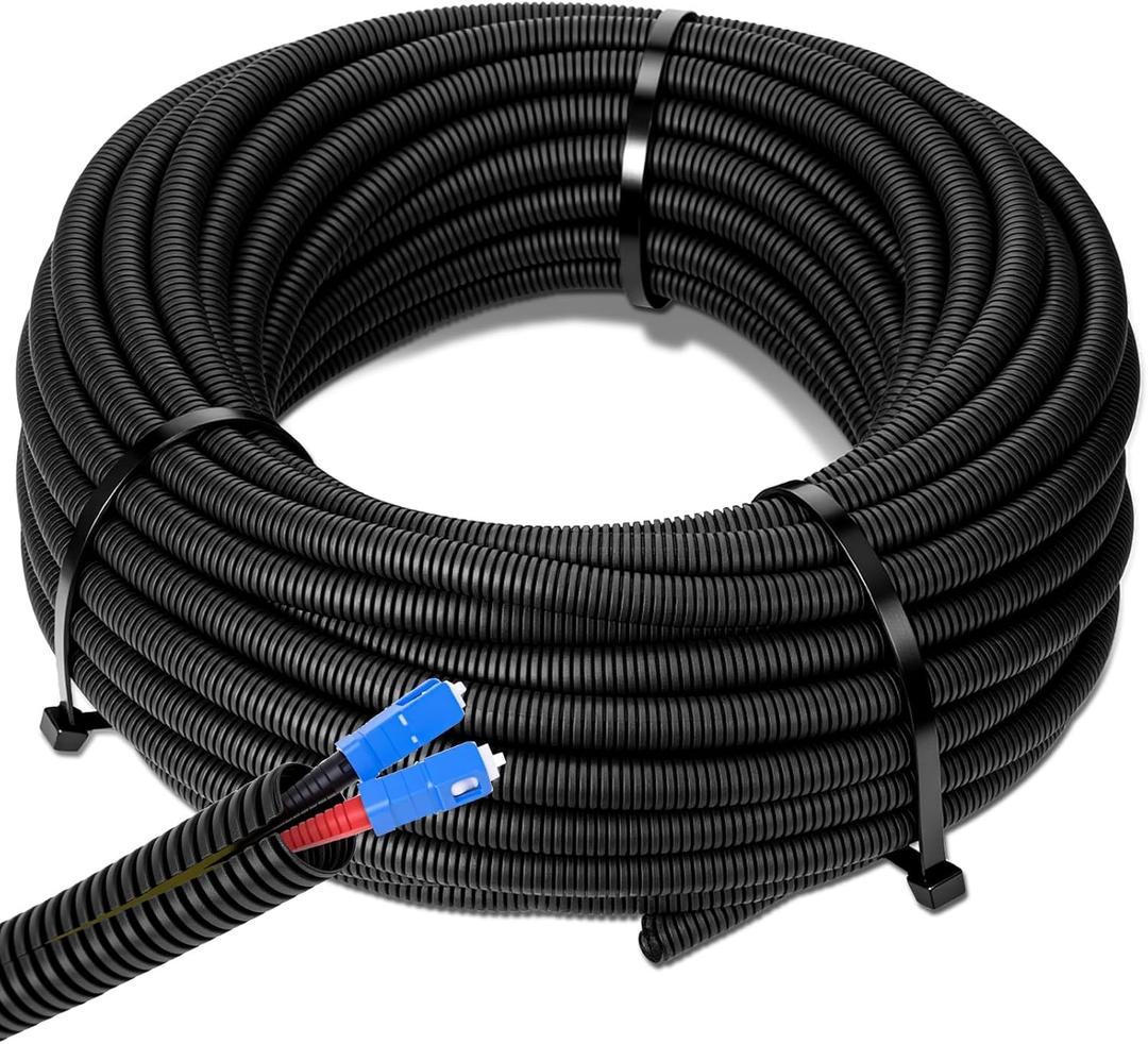 Sasylvia 3/8" x 25 ft Split Wire Loom Tubing Automotive Wire Loom Assortment Split Cable Sleeves Bulk Flexible Electrical Conduit Protective Kit, Black