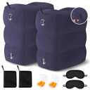 Fabuday Inflatable Foot Rest for Air Travel - Blow up Car Seat Foot Rest for Kids, Toddler Airplane Bed Seat Extender for Long Flight, Portable Plane Pillow with Easy-Carry Strap, Navy Blue 2Pack