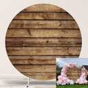 Rustic Wood Round Backdrop Cover 7.2FT Polyester Brown Retro Wood Texture Circle Background for Photography,Themed Party,Baby Shower,Birthday Party,Wedding,Banquets,Photo Shoot Supplies