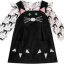 Noubeau Toddler Baby Girl Thanksgiving Outfits Ruffle Sleeve Ribbed Top+Turkey Dot Overalls Suspender Dress Winter Clothes 2-3Y