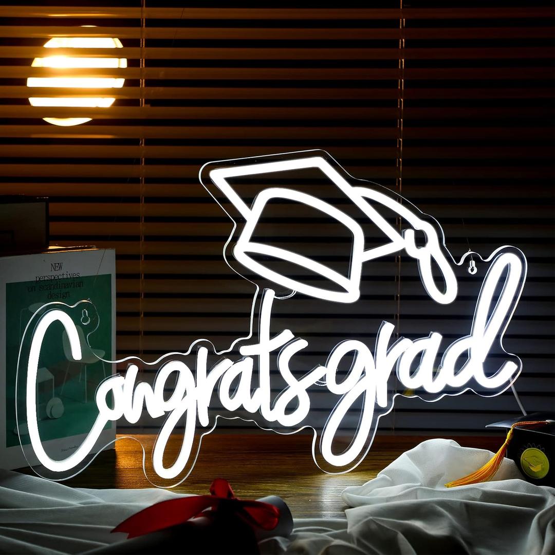 Threan 2026 Congrats Grad Neon Sign Large 20.8 x 12.9 Inch LED Congrats Letter Light up Grad Prom Sign Background Wall Decor for Class of 2026 College High School Graduation Decoration(Cool White)