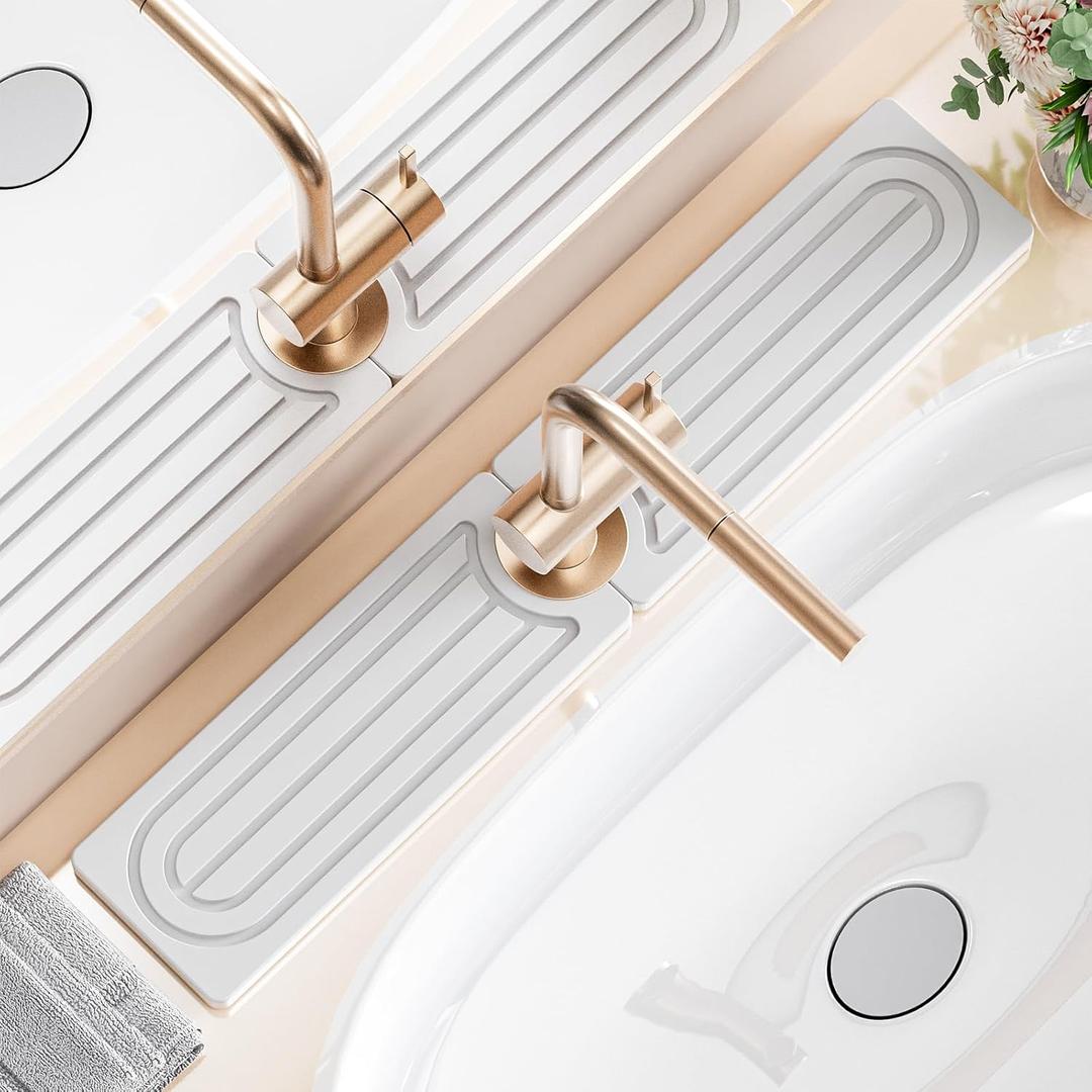 2 x Dayacoco Faucet Mat for Kitchen Sink,Super Absorbent Diatomite faucet mat, Quick Drying Stone Sink Tray, Faucet Splash Guard for Kitchen,Bathroom Counter (White, 23.6" x 3.9")