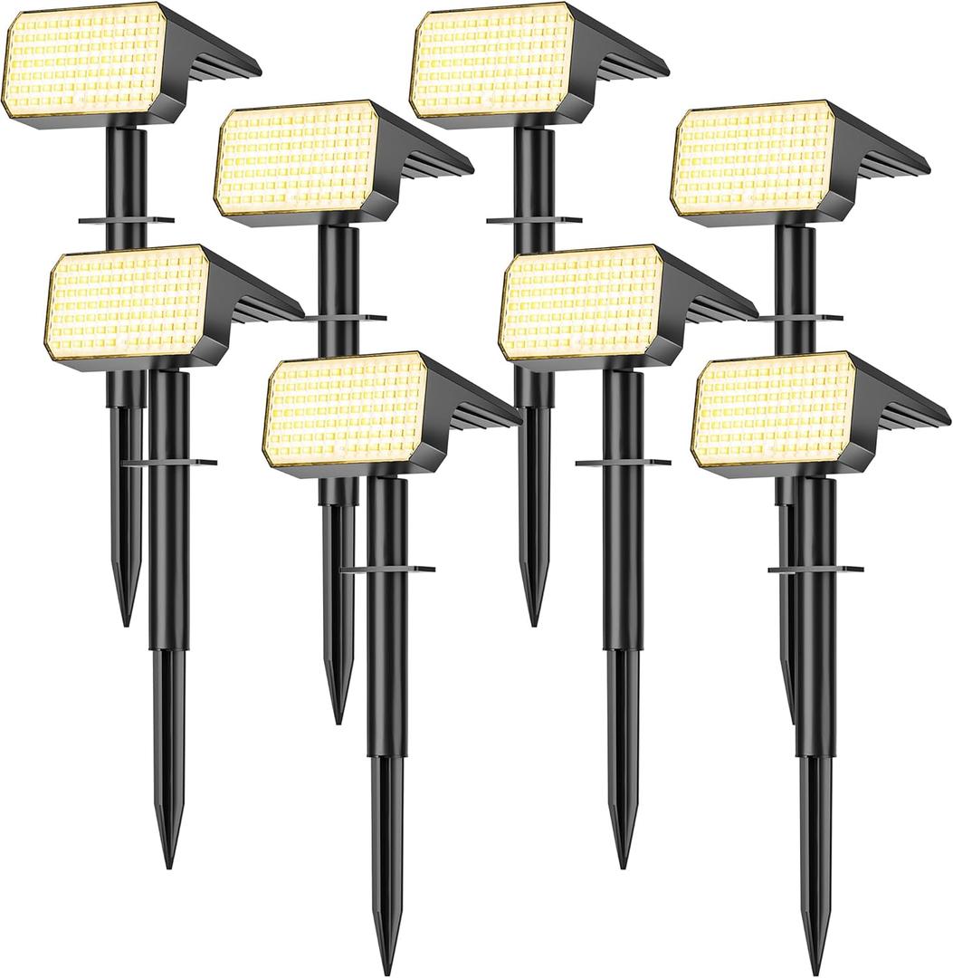 LANSOW Solar Spot Lights Outdoor Waterproof IP67, (8 Pack/90 LED/4 Modes) Solar Landscape Spotlights, 2-in-1 Solar Powered Flood Lights for Yard Garden Pathway Outside Tree, Auto ON/Off(Warm White)