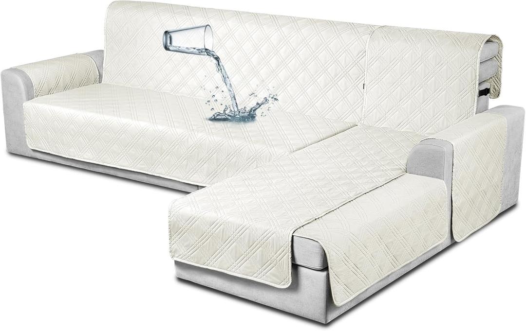 TAOCOCO Waterproof Sectional Couch Covers L Shaped Sofa Covers Chaise Lounge Cover 3pcs Reversible Sofa Covers for Sectional Sofa Pet Kids Furniture Protector with Elastic Straps(X-Large, Off White)