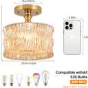 Semi Flush Mount Ceiling Light, Vintage Small Ceiling Light Fixture with Amber Glass Shade for Kitchen,Hallway, Living Room,Bedroom,Corridor, Bulb Not Included 10.62inch