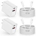 10FT iPhone 17/16e Fast Charger,2Pack 20W Dual Port USB C+A Power Adapter 10Foot Long USB C to C Fast Charging Cable Cord Quick Charging for iPhone 17 Air/17 Pro/17 Pro Max/16/16 Pro/15/15 Pro/Pro Max (White/White)