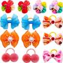100pcs Dog Hair Bows, Bulk Cute Puppy Pet Small Dog Hair Bows with Rubber Bands, Mix Handmade Flower Puff Ball Rhinestone Pearls Dog Bows, Yorkie Dog Bows for Dog Hair Grooming Accessories