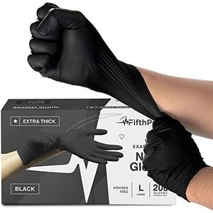 Disposable Black Nitrile Gloves Large 200 Count - Extra Thick 4.5 Mil - Powder and Latex Free Rubber Gloves - Surgical Medical Exam Gloves - Food Safe Cooking Gloves