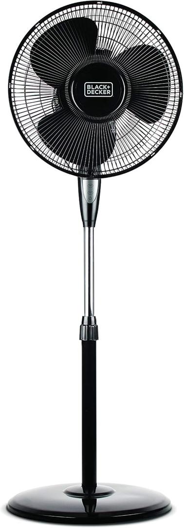 BLACK+DECKER 16 Inches Stand Fan with Pedestal Base, Height Adjustable Pedestal Fan with Remote and Touch Control Panel, Free Standing Fan with 90-Degree Oscillating and 3-Speed Settings, Black