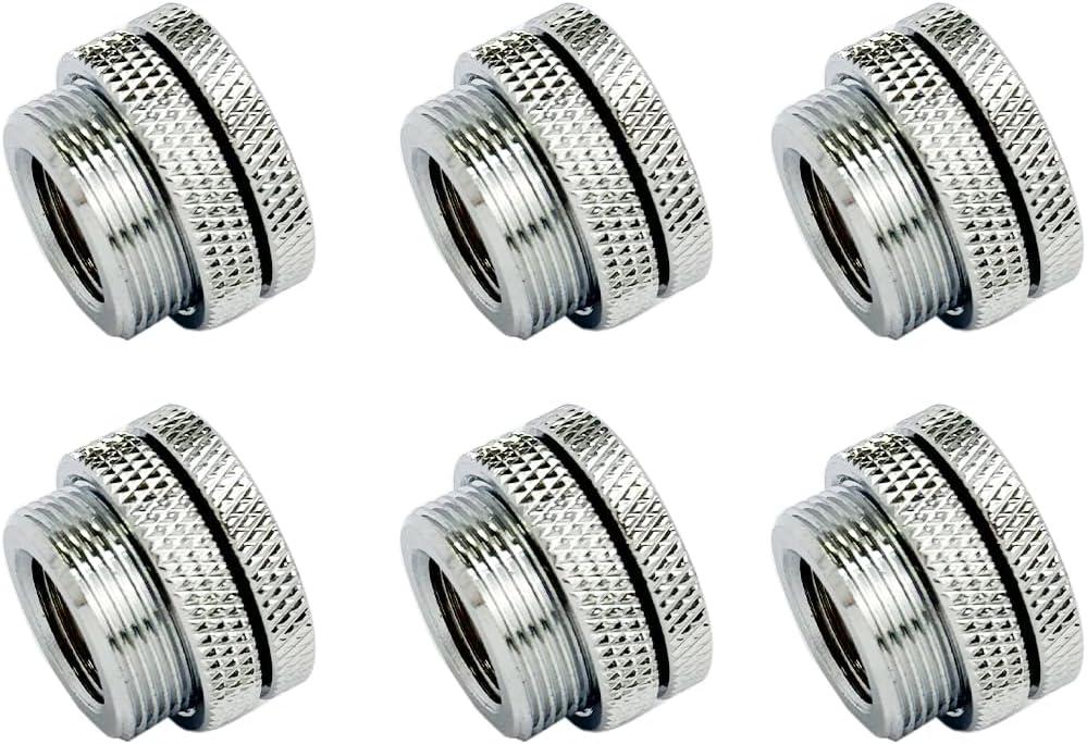 dracaena.io 6 Pack G1/4" Pass-Through Fittings Leak-Proof Brass Connector with Sealed O-Ring for PC Liquid Cooling Systems, Liquid Cooling Tube Fittings, Silver