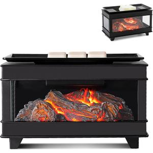 Freestanding Fireplace Wax Warmer,Wax Warmer for Scented Wax,Electric Wax Melt Warmer,Full Metal Wax Melter,Wax Burner Fragrance Warmer for Home Office Gifts&Decor (Three-Sided Glass)