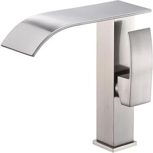 Waterfall Bathroom Faucet Brushed Nickel for Vanity Sink Single Handle 1 Hole High Arc Design Lead-Free by Beati Faucet