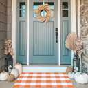 MUBIN Cotton Orange and White Plaid Rug, 27.5" x 43" Fall Outdoor Front Door Decorative Mat, Hand-Woven Rug for Layered Door Mats Washable Carpet for Porch, Entryway, Farmhouse, Autumn, Halloween